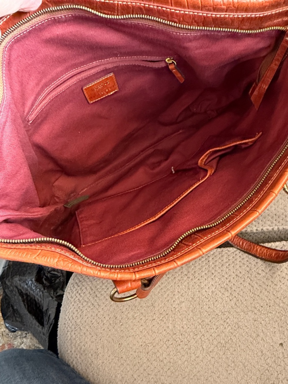 margot Croc-Embossed Burnt Orange Leather Tote - Picture 4 of 5
